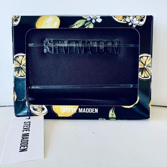 NWT Gorgeous Steve Madden bzipeee Black Zip All Around Wristlet Wallet Lemon box - Picture 1 of 13
